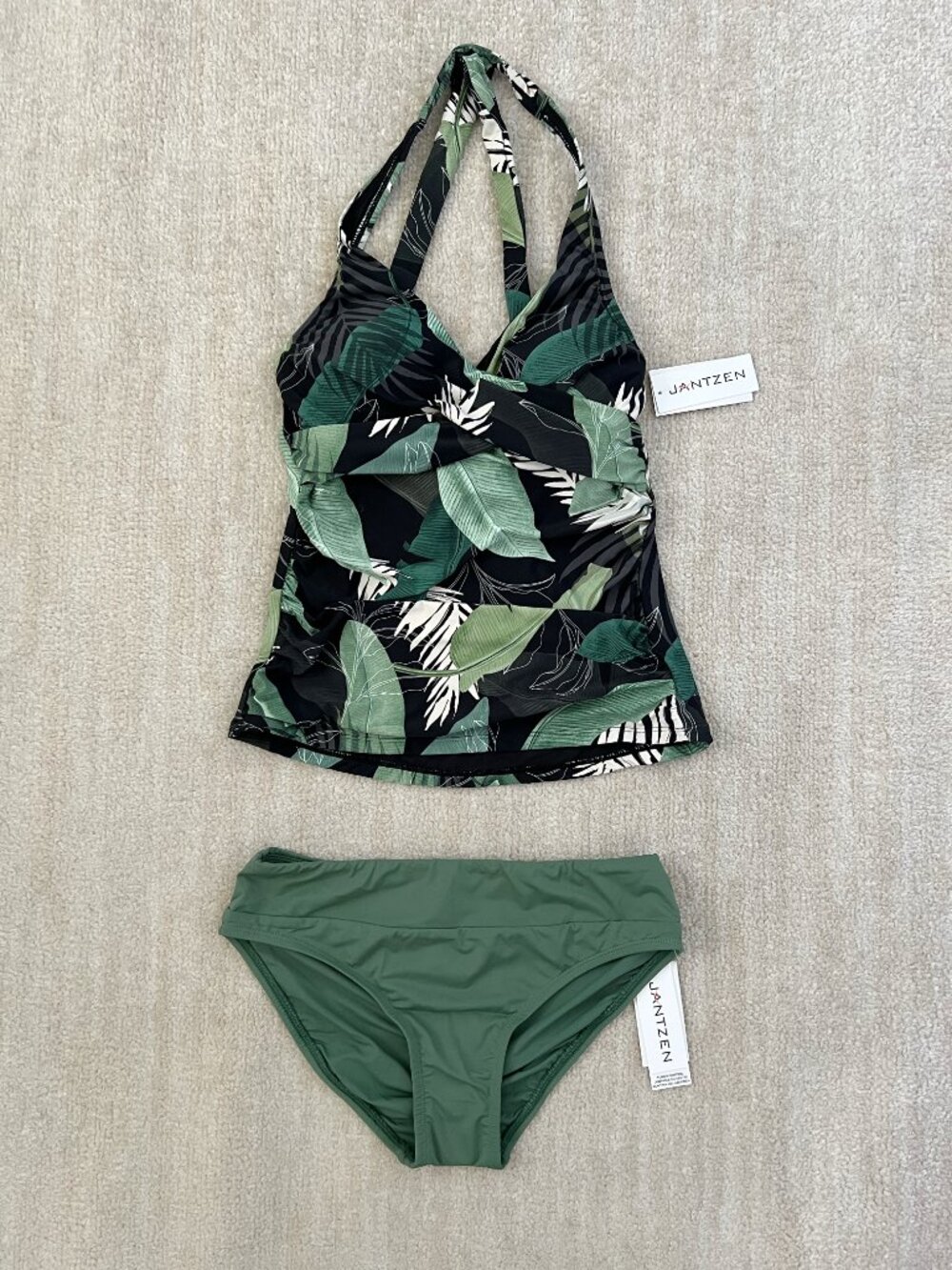 NWT Jantzen Tankini Swim Bathing Suit Set 4 Black White Green Summer
